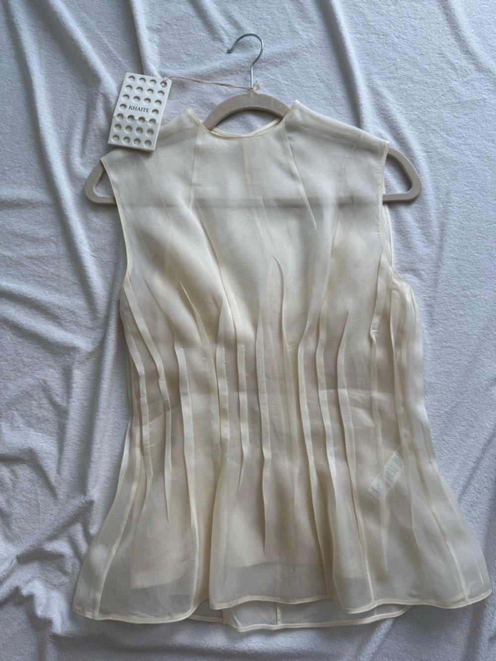 KHAITE Sheer Cream Sleeveless Silk Blouse - Picture 5 of 8
